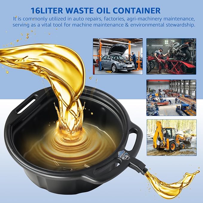 HKTE 16L (4.2 Gallon) HDPE Oil Drain Pan, Large Capacity,High-Density Polyethylene, Anti-Splash