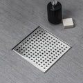 SaniteModar Shower Drain 4 inch with Removable Square Hole Panel, 304 Stainless Steel Brushed Shower Drain Equipped Hair Filter and Threaded Joint with Rubber Ring