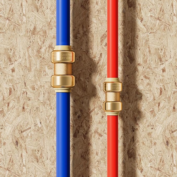 HQMPC Straight Coupling Push Fit PEX Fittings, 1/2" Push-to-Connect Copper, CPVC, Lead No Pb Brass Plumbing Fittings (6, 1/2 Inch(1/2"))