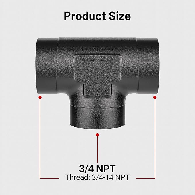 EVIL ENERGY 3/4 NPT Female Tee Fitting Adapter T Union Aluminum Black