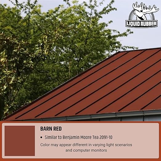 Liquid Rubber Color Waterproof Sealant - Elastomeric Roofing Coating for Flat or Slope Roofs & Foundations - DIY Paint & Leak Repair Membrane Compatible with Metal & Concrete - Barn Red, 1 Quart
