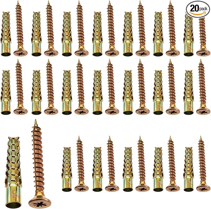 20 Pack Heavy Duty Hollow Wall Anchors with Screws, Metal Expansion Anchors for Drywall Loose Hinge Hole Repair Kit for Concrete and Plaster Wooden Wall (6x32mm)