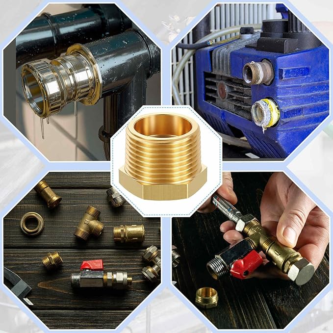 5 Pack Brass Pipe Fittings, 3/4" Male NPT to 1/4" FeMale NPT Brass Hex Bushing Reducer, Hose Tube Threaded Adapter for Air, Oil, LP