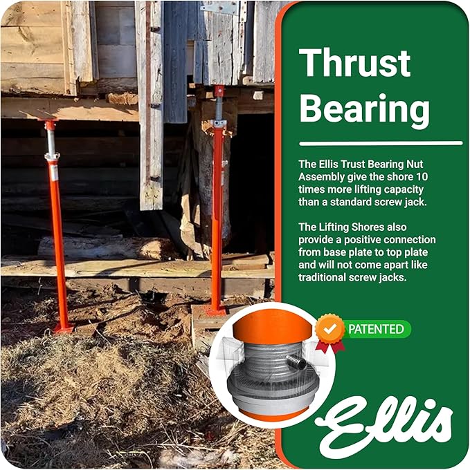 Ellis Manufacturing Light-Duty Steel Lifting Shore – Adjustable Basement Jack for Floor Leveling, Structural Support, Concrete, and Beams – 8,000 lb Safe Load Capacity – 62"-86" Adjustment