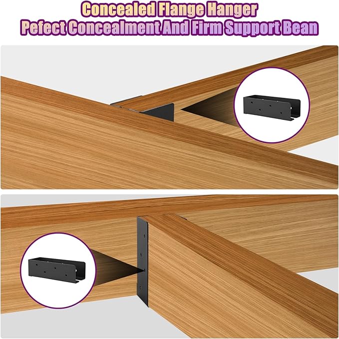 8 Pcs Concealed Joist Hangers, 2"x8" Outdoor Trim Concealed Flanges, Q235B Steel Powder Coated Concealed Mount Joist Hangers for 2"x8" Beam Swing