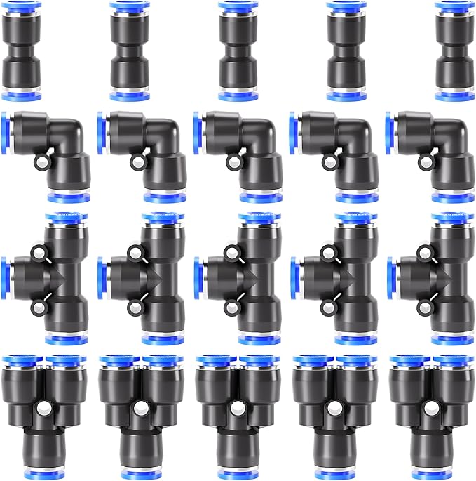 TAILONZ PNEUMATIC 16mm od Push to Connect Fittings Pneumatic Fittings Kit 5 Spliters+5 Elbows+5 tee+5 Straight (20 pcs)