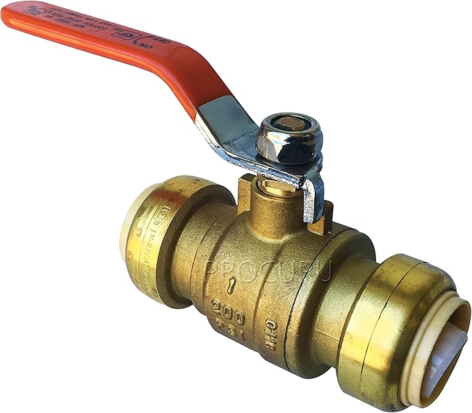 PROCURU 12-Pack 1-Inch PushFit Forged Brass Ball Valve, Push-to-Connect Full Port, Heavy Duty Valve for Copper, PEX, CPVC, Certified Safe (8X8316-12P)