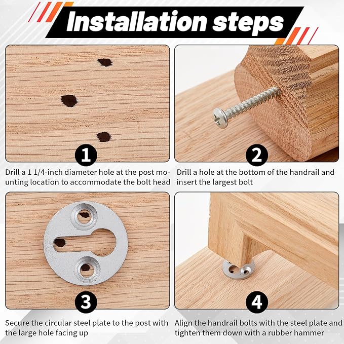 Shimeyao 12 Sets Newel Post Fastener, Newel Post Mounting Kit, Column Handrail to Pole Fastener, 1 1/4 Inch Diameter x 1/8 Inch Thickness Hardened Steel Plate with 1 Round Steel Plate 3 Long Screws