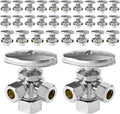 (Pack of 30) Seelink Multi-Turn Dual Outlet Angle Stop Valve, 1/2" NOM (5/8" OD) Inlet x 3/8" OD Outlet x 3/8" OD Outlet, Chrome Plated Brass
