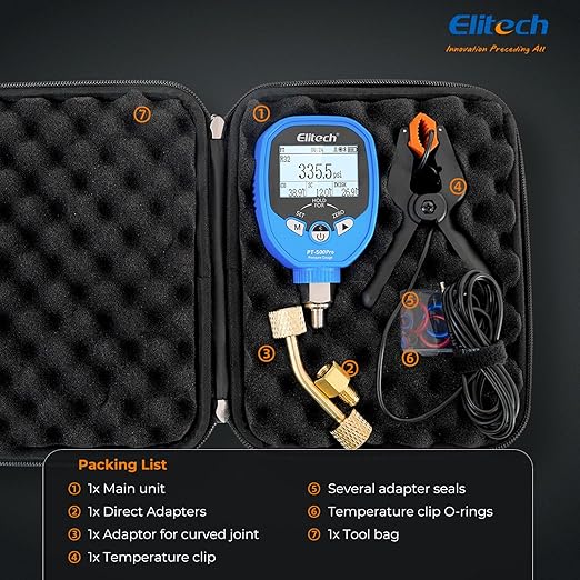 Elitech PT-500Pro Digital Pressure Gauge – HVAC Refrigeration Manifold Gauge with Bluetooth, Temperature Measurement, and Data Logging