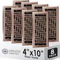 Floor Register 4x10 Vent Cover – 8 Pack – Heavy-Duty Steel, Rustproof & Walkable Grates, Drop-in Install, Adjustable Air Supply Switch - Decorative Herringbone Design, Satin Bronze