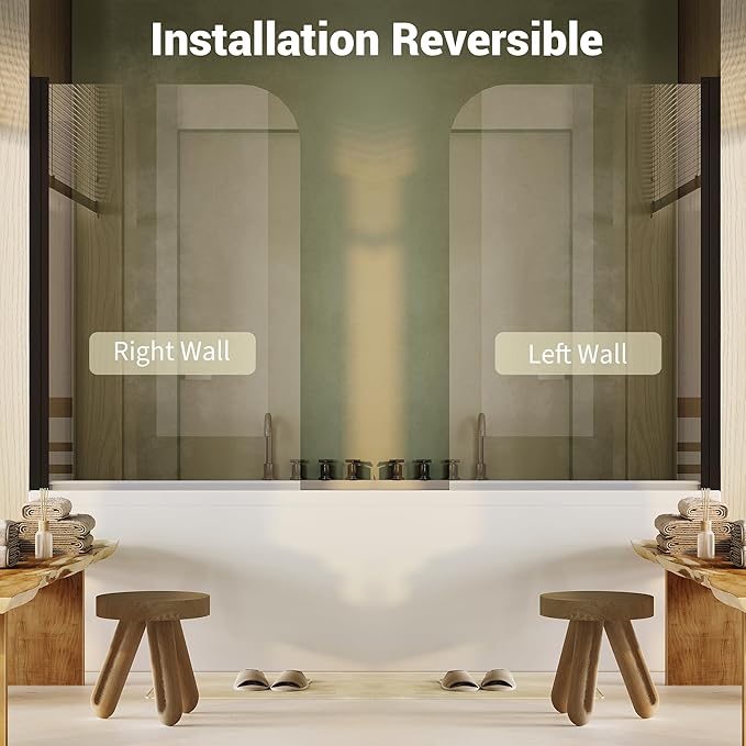 Fixed Frameless Shower Screen for Bathtub - 32" W x 55" H Glass Panel, 6mm Tempered Glass with Matte Black Aluminum Frame, Easy Install Bath Enclosure for Modern Bathroom