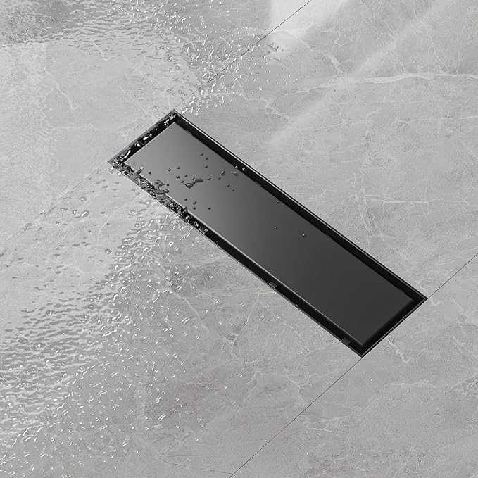 Neodrain 12 in Matte Black Linear Shower Drain- with 2-in-1 Flat & Tile Insert Cover, 304 Stainless Steel Rectangle Shower Floor Drain,Floor Shower Drain