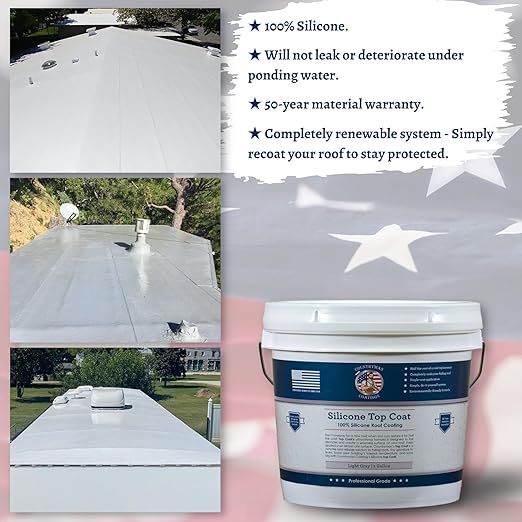 Countryman Coatings - 100% Silicone Roof Coating - Restore Your Roof in a Day - Seal Leaks, Cracks, Seams, Penetrations - Adheres to All Surfaces (1 Gallon, Light Gray