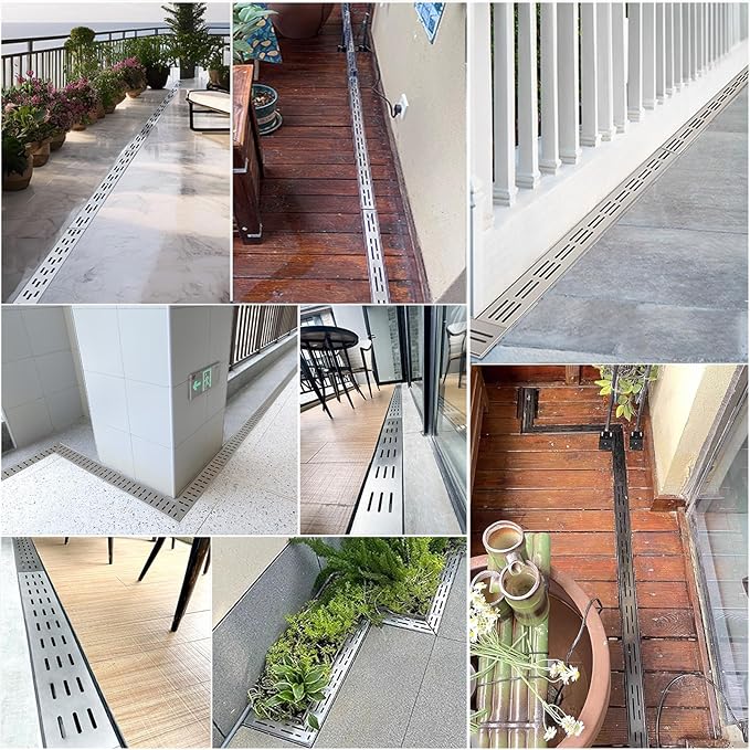 Narrow Channel Drain Grate, 304 Stainless Steel Trench Drain System with Grate, Outdoor Shallow Channel Drainage Kit for Yard, Patio, Driveway Garage (39.4" Lx1.97 Wx1.2 H)