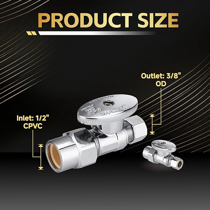 30-Pack Foskan Straight Shut off Valve,1/4 Turn Straight Stop Valve 1/2"CPVC x 3/8"OD,Chrome Plated Brass