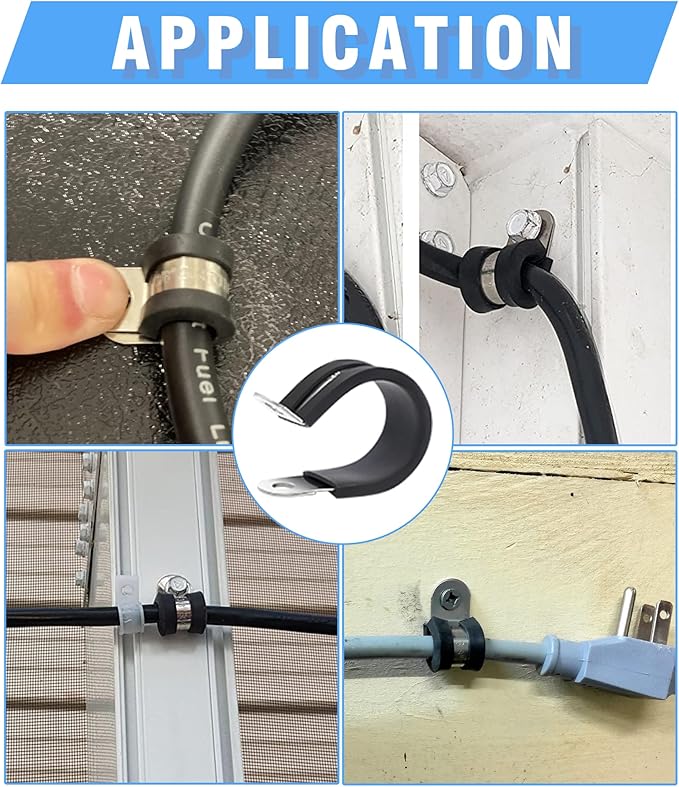 12PCS 1-1/2" Double Cable Clamps with updated Riveted Reinforce, 304 Stainless Steel Rubber Cushioned Insulated Loop Pipe Clamps
