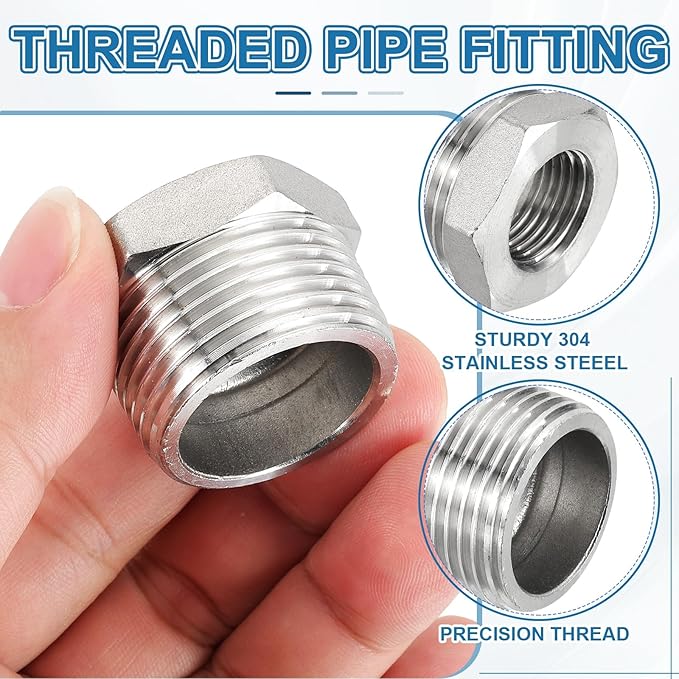 PATIKIL 304 Stainless Steel Reducer Hex Bushing 4 Pcs, 1" BSPT Male to 1/2" BSPT Female Pipe Reducing Adapter Fitting Connector for Water Gas Hydraulic Pipes Shower Hose, Silver