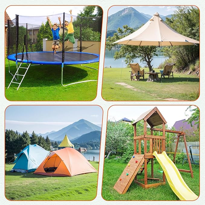4 Pack 18" Fully Welded Ground Anchors Shed Anchor Kit with 1/8" Galvanized Cable, Heavy Duty Earth Anchors High Wind Screw in for Trampoline Swingset Tent Greenhouses (Orange)