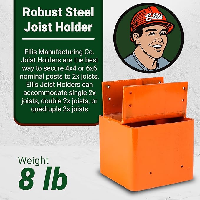 Ellis Manufacturing Company - Double 2x6 Joist Holder for 6x6 Post - Secure in Crawl Space - Metal Support, Wall Mount Bracket for Construction & Stability Applications