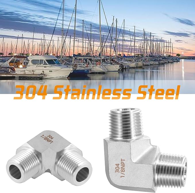 Stainless Steel Pipe Fitting 90 Degree Barstock Street Elbow 1/8" NPT Male x 1/8" NPT Male 2 Pack