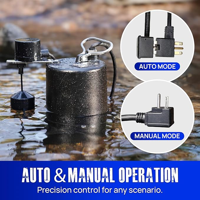 Aquastrong Cast Iron Sewage Pump 1/2HP Effluent Pump 220V 6030 GPH Sump Pump with Vertical Float Switch, Ideal for Basement Sump Pits, Industrial Wastewater - Commercial-Grade Sewage System
