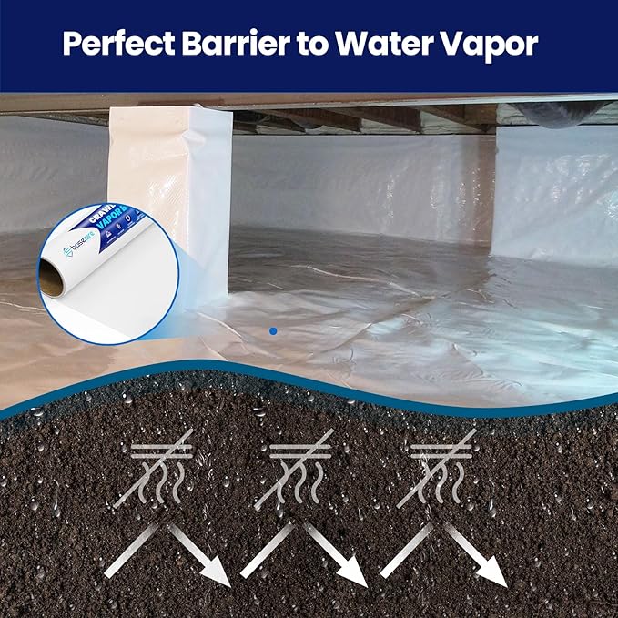 BaseAire Crawl Space Vapor Barrier, 10mil Film, 10'x100', Thick Plastic Sheeting, Drop Cloth Vapor Barrier Covering for Crawlspace Encapsulation, Black and White Panda Film