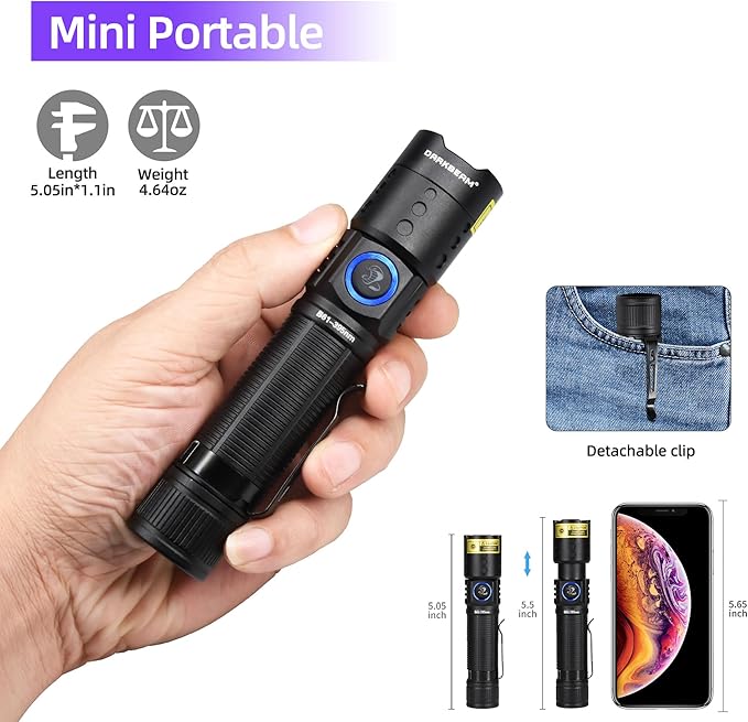 DARKBEAM UV Flashlight Black Light LED 395 NM, Ultraviolet Flashlights, Rechargeable USB-C Woods Lamp, Water Resistant Focusable, for Leak Detection and Curing UV Resin