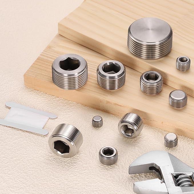 PATIKIL 5 Pcs 304 Stainless Steel Pipe Plug M8 x 1 Male Internal Hex Thread Socket Pipe Plug Hex Countersunk Pipe Fitting for Sealing Water Oil Gas Pipeline, Silver