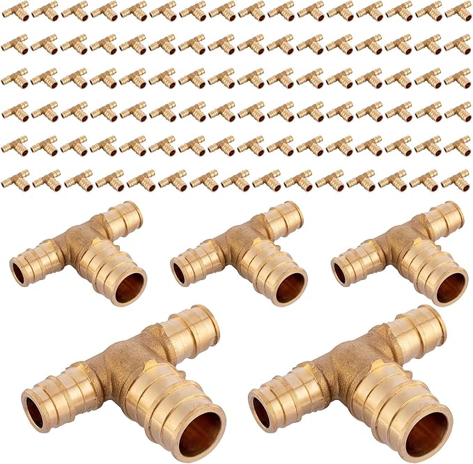 (100-Pack) Seelink 1/2" x 1/2" x 3/4" PEX-A Tee Expansion Fittings, for PEX Tubing Pipe Hose Fittings, ASTM F1960(PEX1960048-100Pack)