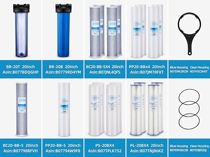 Geekpure 20 Inch Whole House Water Filter Housing-1"NPT Bras Port -Fit 4.5"x 20" Filter (2)