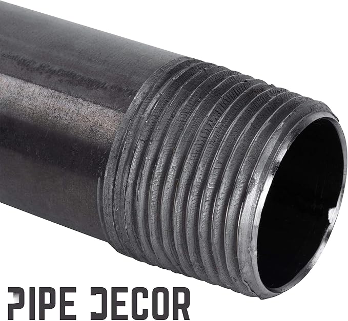 PIPE DECOR 1" x 14" Black Steel Plumbing Pipe, 4-Pack, Pre Cut Connector, Industrial Steel Grey Fits Standard One Inch Threaded Black Malleable Iron Fittings, Build Vintage DIY Furniture