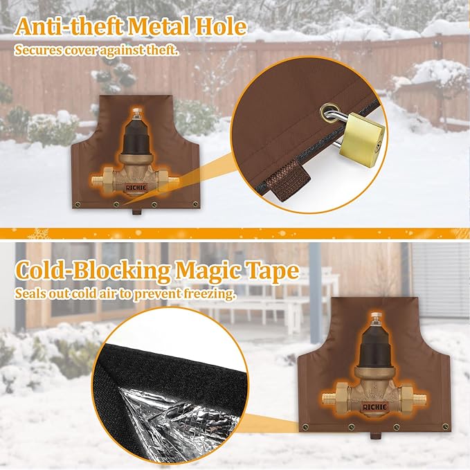 Backflow Preventer Insulated Cover (5°F) for Winter Freeze Protection, 14"W x 13"H Thickened Pressure Reducing Value & Well Pump Cover, Outdoor Waterproof Insulation Pouch for Sprinkler Valve, Brown