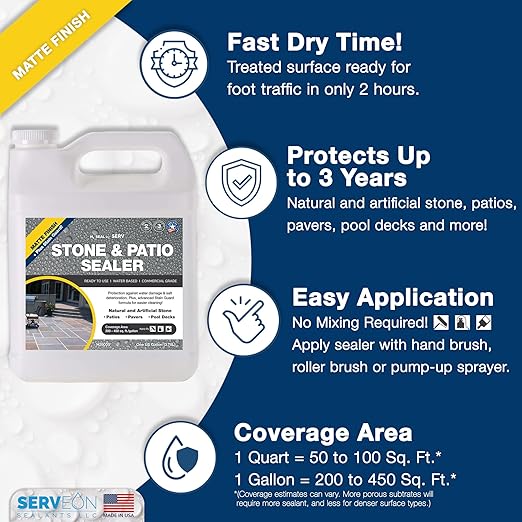 Natural Stone Sealer Plus Stain Guard (Matte Finish) Commercial Grade Outdoor Indoor Waterproof Grout Sealer Protects Pavers Pools Patios Landscape Stones (1 Gallon) H2900S