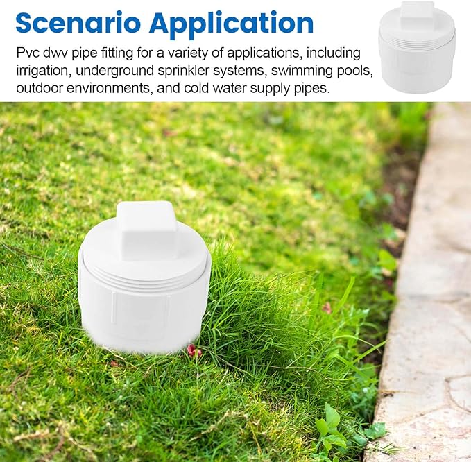 2" PVC Sewer Cleanout Adapter with Plug Pipe Fitting, PVC DWV Flush Sewer Cleanout Cap for Outdoor Garden, RVs Sewer or Drainage Piping Connect System