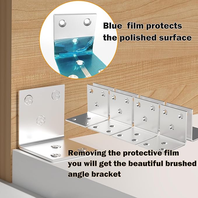 80Pcs Stainless Steel Angle Bracket, 2"x2"x2" Heavy Duty L Brackets for Wood, 50MM 2Inch Wide Corner Brackets Metal Corner Brace 90Degree L Shape Bracket for Wooden Frame Bed Furniture Bookshelf