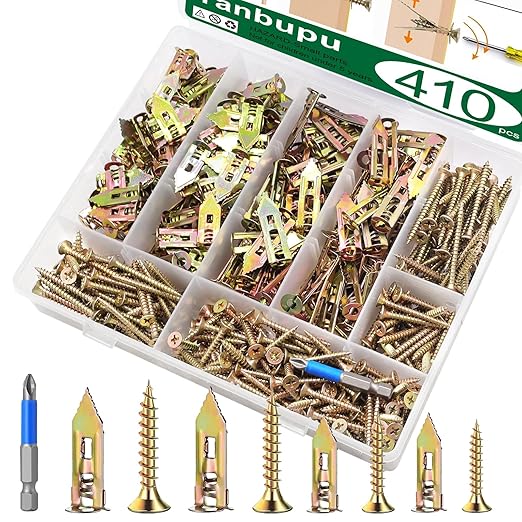 410pcs Self-Drywall Drilling Anchors, 2 Sizes Wall Anchors and 4 Sizes Screws, 2025 Upgraded Zinc Plated Steel Dry Wall Screws no Drilling Required Easy Application