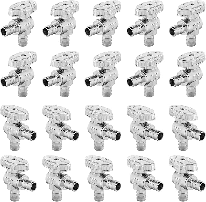 20-PCs HeSun Pex Barb Crimp Angle Stop Valve, 1/2" PEX x 1/2" PEX Angle Stop, 1/4 Turn Shut Off Valve for Bathroom, ASTM F1807(VALVE102-20)