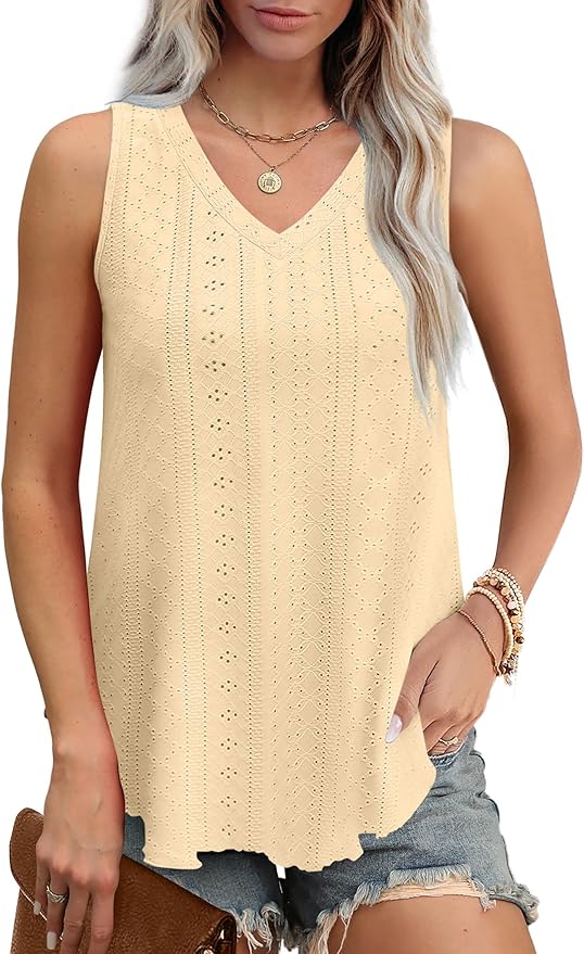 OFEEFAN Womens Tank Tops V Neck Sleeveless Flowy Loose Fit Basic Casual Summer Tops