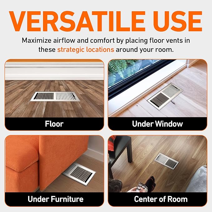 4X10 Floor Vent Covers Floor Register with Mesh Cover Trap, Heat and Air, Walkable Metal Floor Vent for HVAC Duct, Contemporary, Satin Nickel