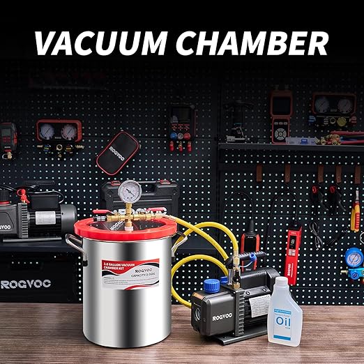 3 Gallon Vacuum Chamber Kit with 3.5 CFM Vacuum Pump, Stainless Steel Degassing Chamber with Acrylic Lid, Hose, for Resin, Silicone, Epoxy and Wood Stabilizing