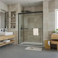 48" W x 72" H Single Sliding Shower Door - Bypass Space Saving Design with 1/4” Clear Tempered Glass & Aluminum Alloy Frame, Easy Installation & Reversible Hinges, Matte Black Finish