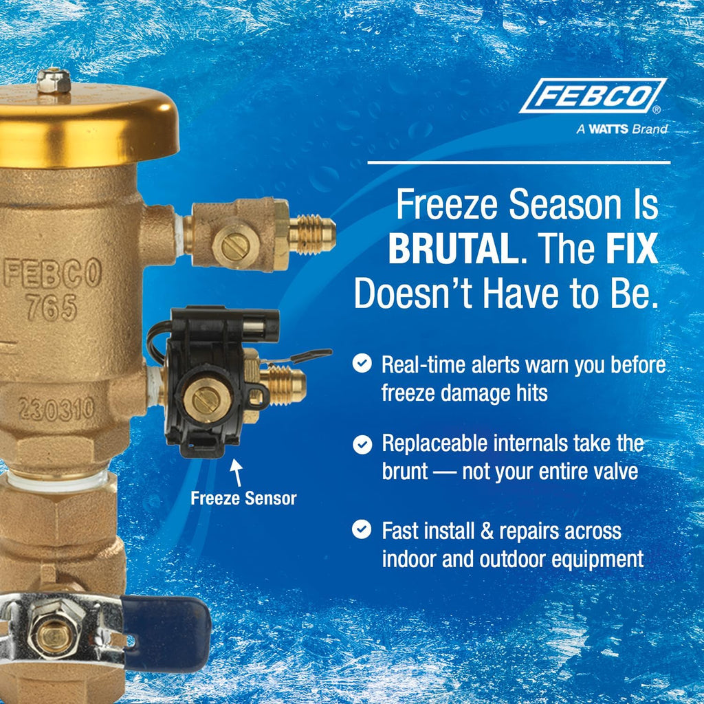 Febco 765 Bronze Pressure Vacuum Breaker Backflow Preventer 1-1/2" Inlet Spring-Loaded Check Valve, 150 PSI Max, NPT Connections, Freeze Sensor, Irrigation and Industrial Use, Quarter Turn Shutoff