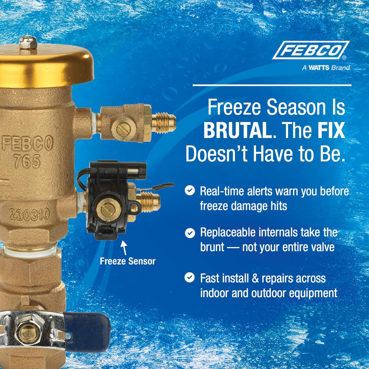 Febco 765 Bronze Pressure Vacuum Breaker Backflow Preventer 1-1/2" Inlet Spring-Loaded Check Valve, 150 PSI Max, NPT Connections, Freeze Sensor, Irrigation and Industrial Use, Quarter Turn Shutoff
