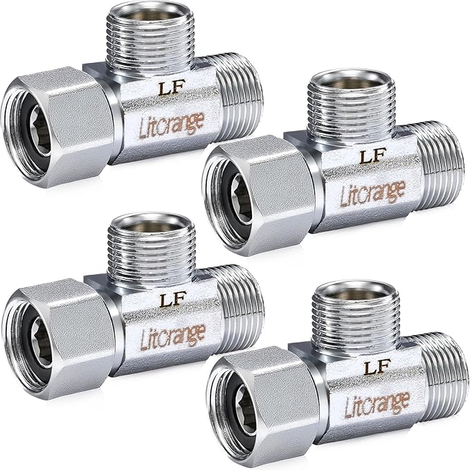 Lead-Free Brass 1 PCS Brass Angle Stop Add-A-Tee Valve 3/8" Compression Inlet by 3/8" Compression Outlet by 3/8 Inch Compression Outlet Easy Connect Tee