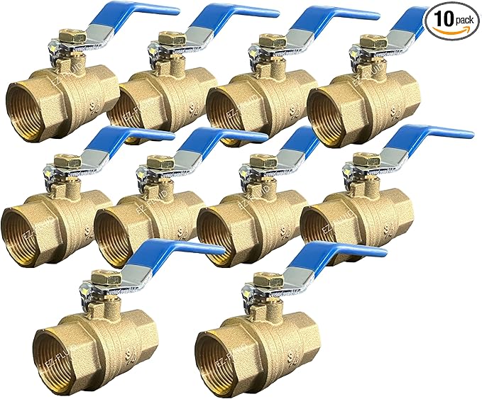 EZ-FLUID (10-Pack) 1" NPT Female Threaded IPS Ball Valve Full Port Water Stop Shut Off IPS NPT Valves,Heavy Duty LF Brass,Quarter Turn,Blue Handle