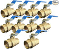 EZ-FLUID 1-1/2" NPT Female Threaded IPS Ball Valve Full Port Water Stop Shut Off,Heavy Duty LF Brass,Quarter Turn,Blue Handle (10-Packs)