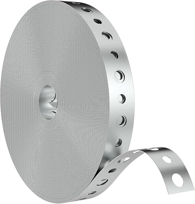 1 Pack Galvanized Metal Pipe Strap 3/4-Inch x 100ft Heavy Duty, 24 Gauge Silver Powder Coated Steel Strapping with 0.19" & 0.25" Holes for Pipe Support Hanging, Plumbing, HVAC, Duct Work, DIY Length