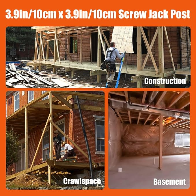 Adjustable Screw Jack Post 14.5"-18.7", Heavy Duty 3.9x3.9 House Jack with 24,700 lbs Support, Basement & Crawlspace Floor Jack Post for Leveling Beams, Comes with Work Gloves