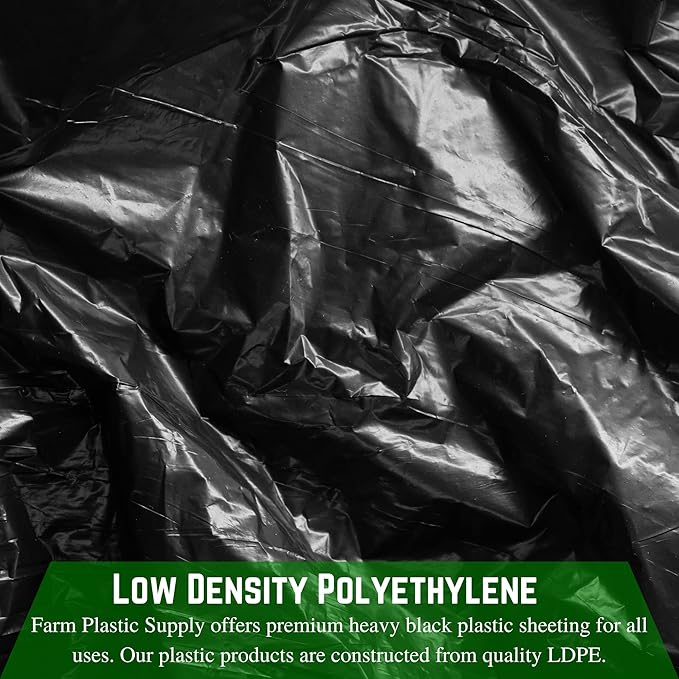 Farm Plastic Supply - Black Plastic Sheeting - 10 mil - (24' x 100') - Polyethylene Vapor Barrier Sheeting, Black Painters Tarp, Roll of Heavy Duty Plastic